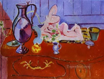  Jarra Pintura - Estatuilla rosa y jarra sobre una cómoda roja fauvismo abstracto Henri Matisse